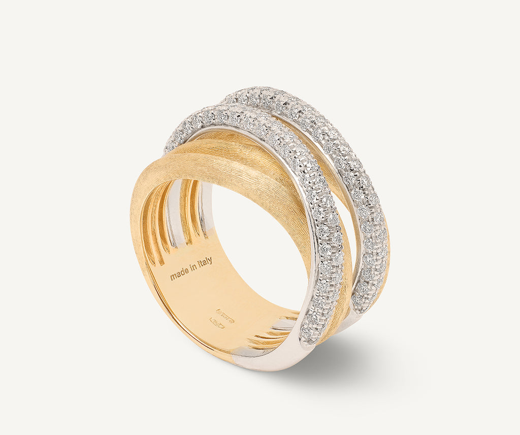 Fünfreihiger Ring aus Gold mit doppeltem Diamantband