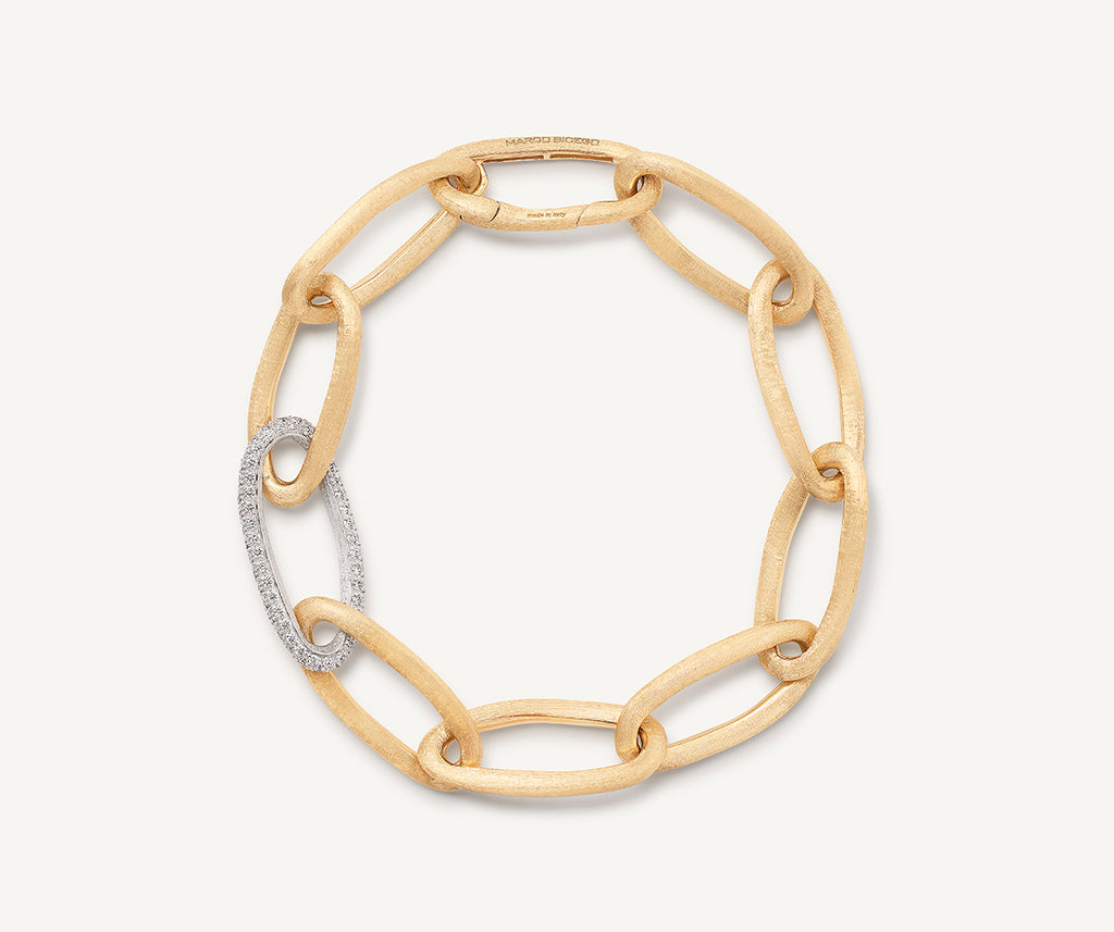 18kt yellow gold elongated link bracelet with pavé diamond link