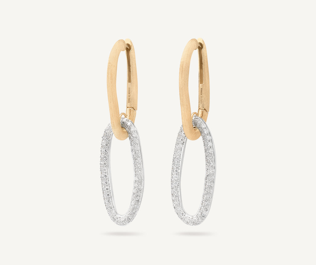 18kt yellow gold elongated link drop earrings with pavé diamond links